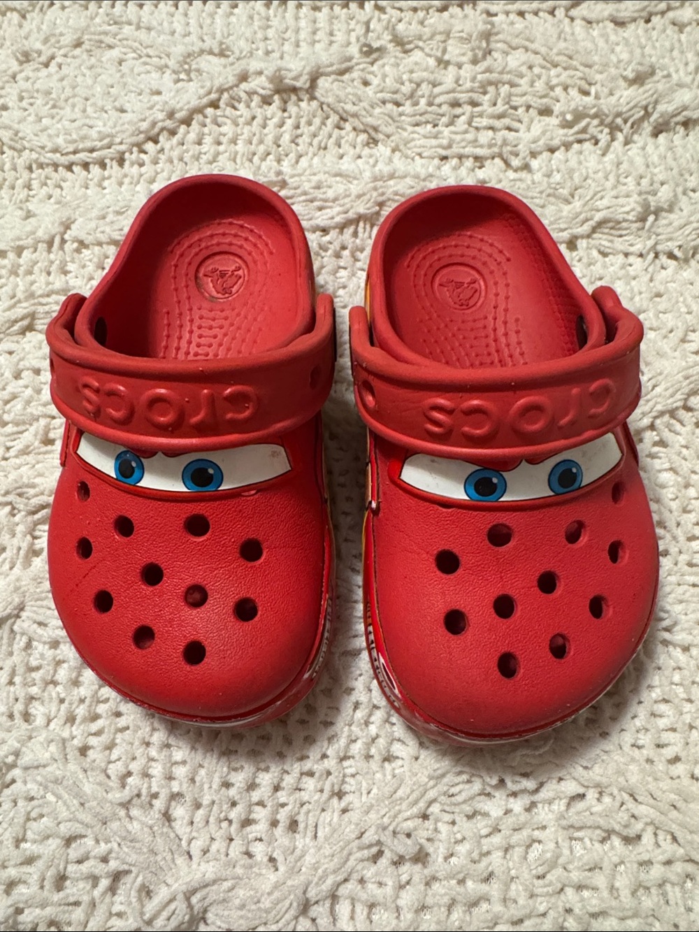 CROCS Kids Red Character Clogs with Blue Eye Detail